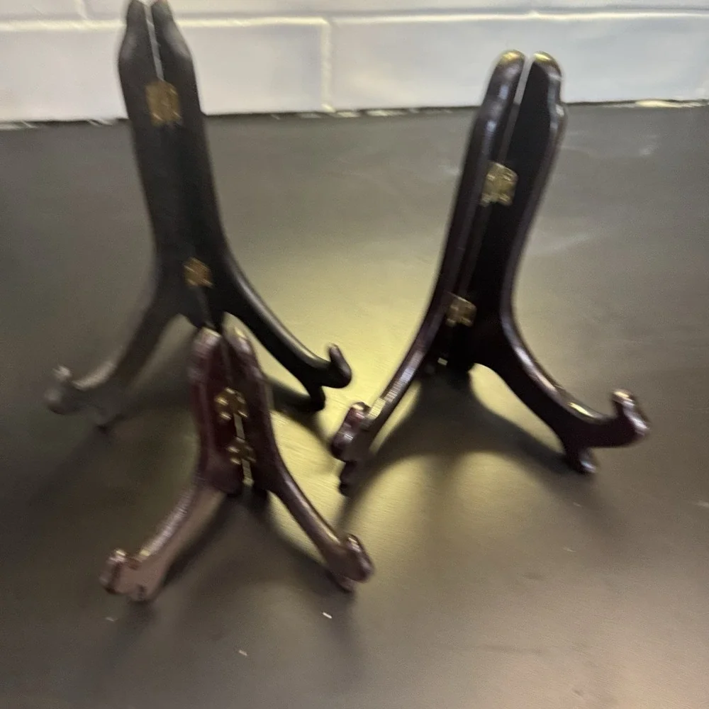 Three Hinged Easel Plate Holders Wooden‎ Folding 8 in & 5 in